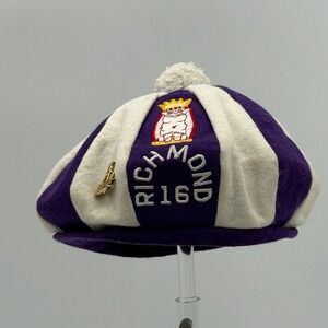 Vintage Masonic Shriner Beret Richmond 216 Wool Tam Hat Purple White Striped Pom